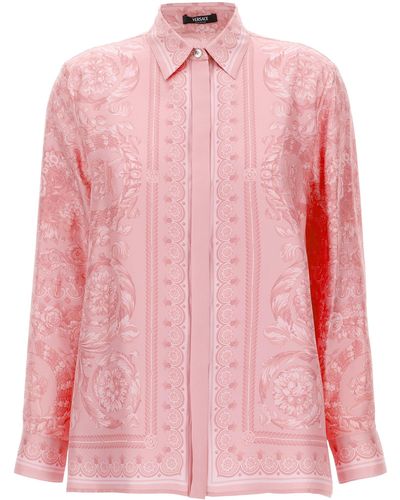 Versace Camicia in seta a stampa Barocco - Rosa