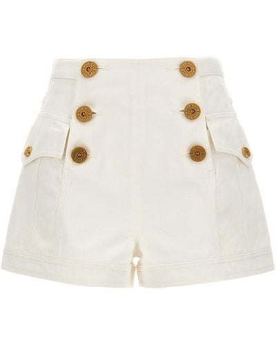 Balmain Logo Buttons Shorts Bermuda, Short - Natural