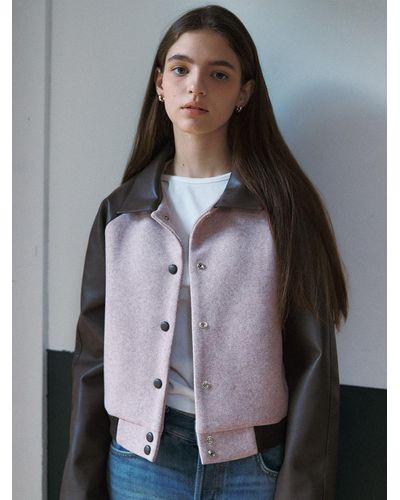 LETTER FROM MOON Wool Blend Varsity Jacket - Grey