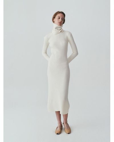 J'RIUM Merino Wool Ribbed Cutout Dress - White