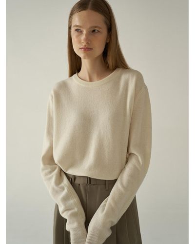 FACADE PATTERN Cashmere Round Knit Top - Natural