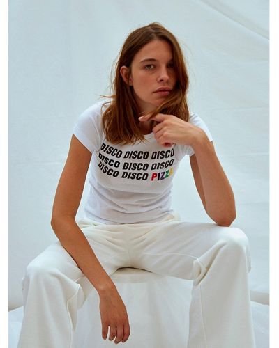 Être Cécile Disco Pizza Cap Sleeve T-shirt - White