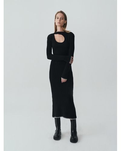 J'RIUM Merino Wool Ribbed Cutout Dress - Black