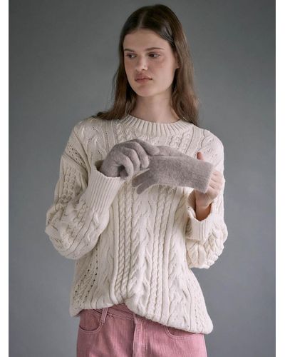 LOEUVRE Oversized Cable Knit Pullover - Grey