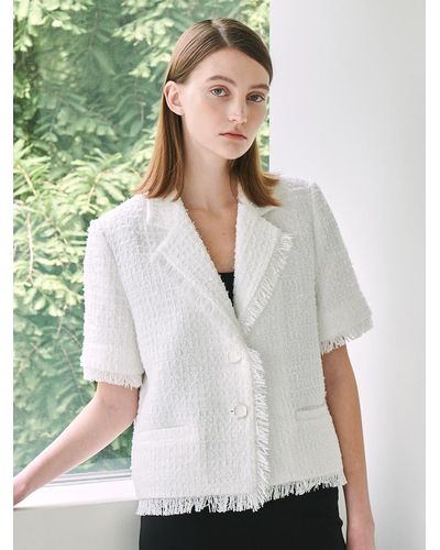 Nouve Tweed Fringe Jacket - White