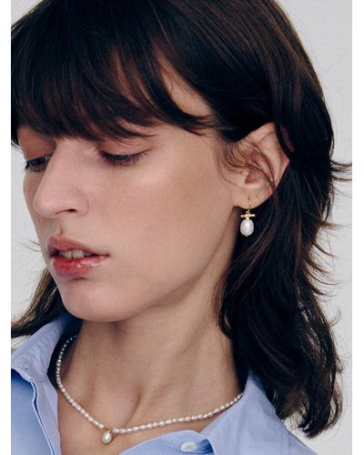 HYÈRES LOR Silver Baroque Pearl Petit Hook Earrings - Blue