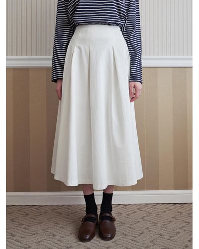 LOEIL Flare Cotton Midi Skirt - White