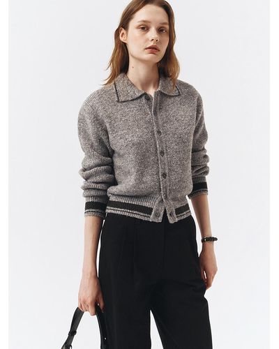 DUNST Open Collar Knit Cardigan - Grey