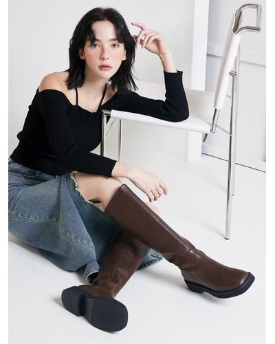 CESTI Square Toe Basic Daily Long Boots - Brown