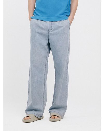 Adhoc Denim Single Tuck Wide Fit Pants - Blue