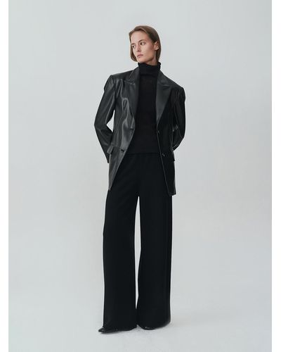 J'RIUM Woman Leather Oversized Single Breasted Jacket - Black