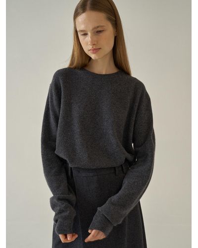 FACADE PATTERN Cashmere Round Knit Top - Black