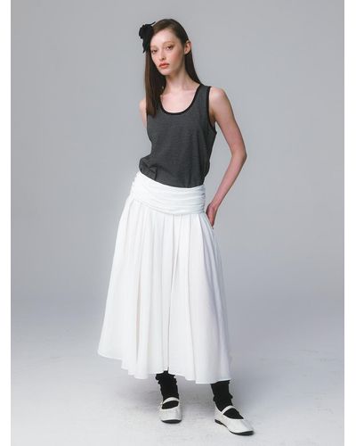 MOONSUN Shirring Viscos Full Skirt / - White