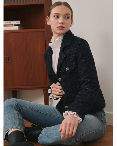 HACIE Metallic Wool Tweed Jacket - Blue