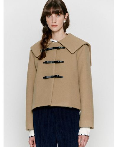 BEMUSE MANSION Sailor Collared Jacket With Ribbon Buttons - Natural
