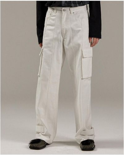 MAISON MINED Hem Button Utility Cargo Trousers - White