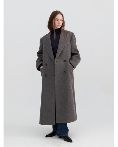 a.t.corner Double Breasted Wool Cashmere Coat - Grey