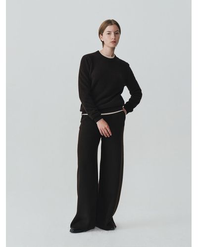 J'RIUM Merino Wool Wide Flared Knit Trousers - Black