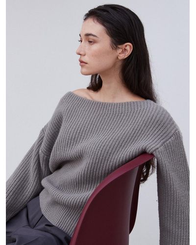 OUIE Wool Off-shoudler Knit - Grey