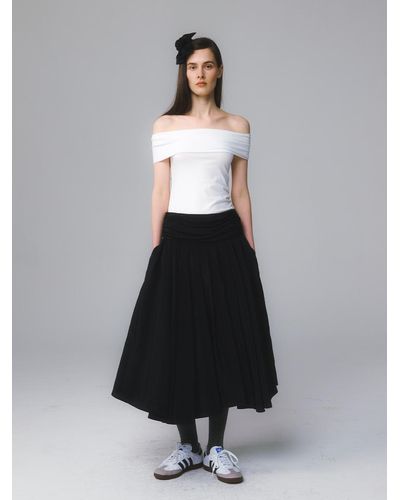 MOONSUN Shirring Viscos Full Skirt / - White