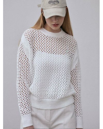 LOEUVRE Cubic Net Knit Pullover - Grey