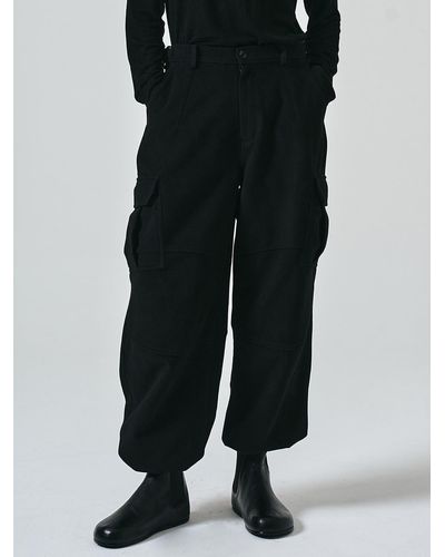 Noirer Wool Cargo Parachute Trousers - Black