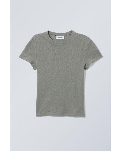 Weekday Linen Blend Fitted T-shirt - Grey