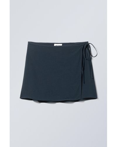 Weekday Tailored Viscose Mini Wrap Skirt - Blue
