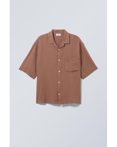 Weekday Oversized Linen Short Sleeve Shirt - Brown