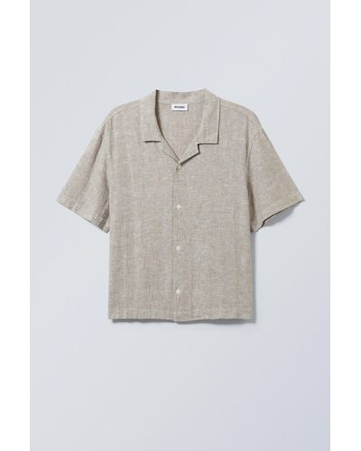 Weekday Loose Short Sleeve Linen Blend Shirt - Grey