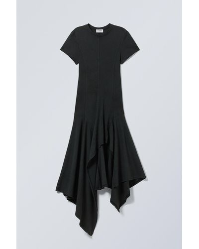 Weekday Washed Asymmetric Midi Dress - Black