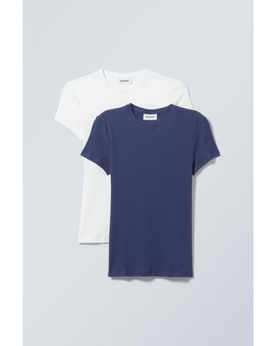 Weekday Enges, Geripptes T-Shirt Im 2Er-Pack - Blau