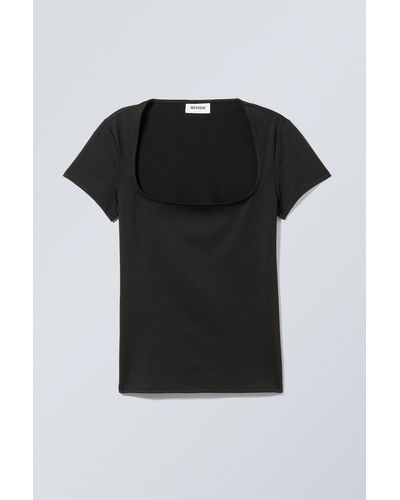 Weekday Open Neck T-shirt - Black