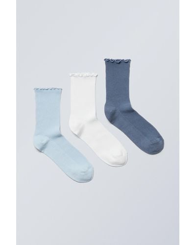 Weekday 3-pack Frill Edge Socks - Blue