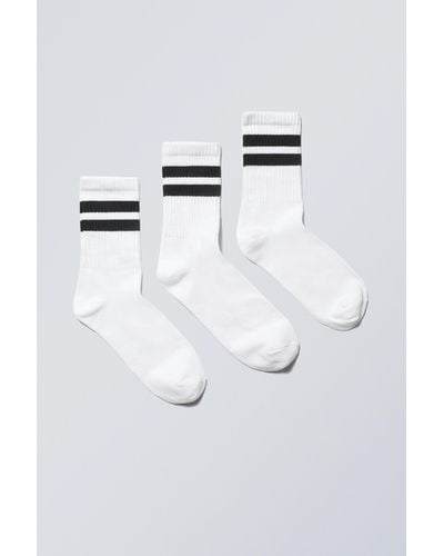 Weekday 3-pack Sport Striped Socks - White