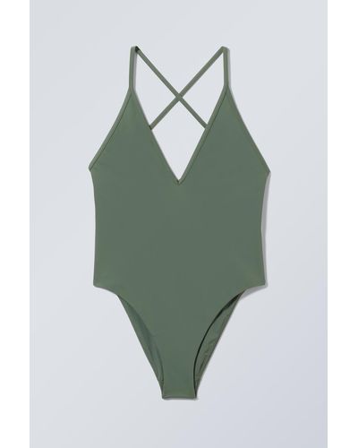 Weekday Badeanzug Mit Tiefem V-Ausschnitt - Grün