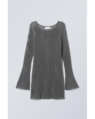 Weekday Eleana Sheer Rib Knit Mini Dress - Grey