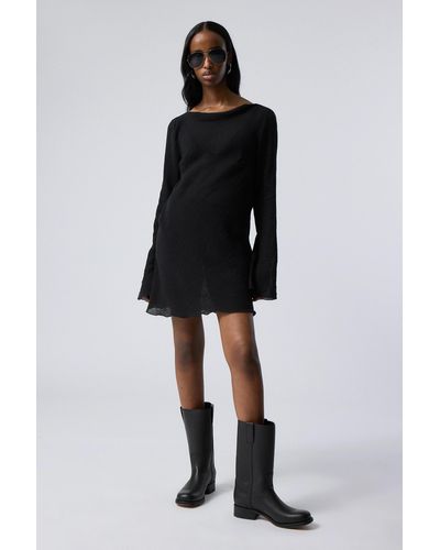 Weekday Mini Long Sleeve Linen Blend Dress - Black