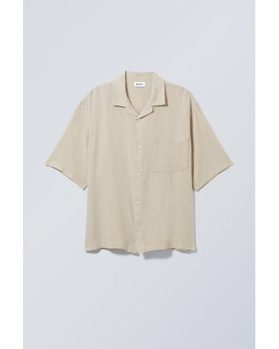 Weekday Oversized Linen Short Sleeve Shirt - White