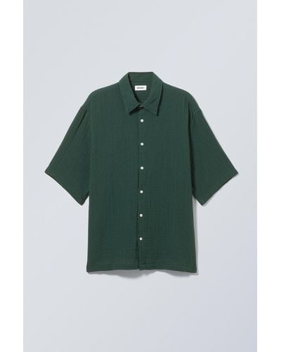 Weekday Oversized Structured Short Sleeve Shirt - Green