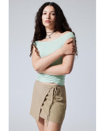 Weekday Tailored Viscose Mini Wrap Skirt - Natural