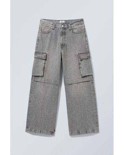 Weekday Pasadena Denim Baggy Cargo Jeans - Grey