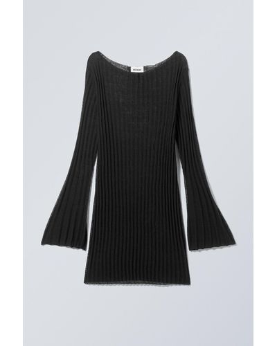 Weekday Short Knitted Linen Blend Dress - Black