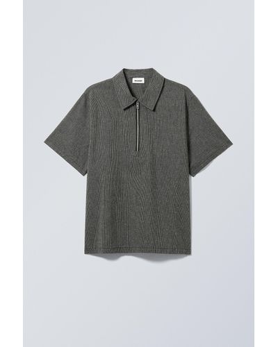Weekday Relaxed Short Sleeve Zip Shirt - Grey