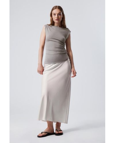 Weekday Trace Pull On Satin Skirt - Grey