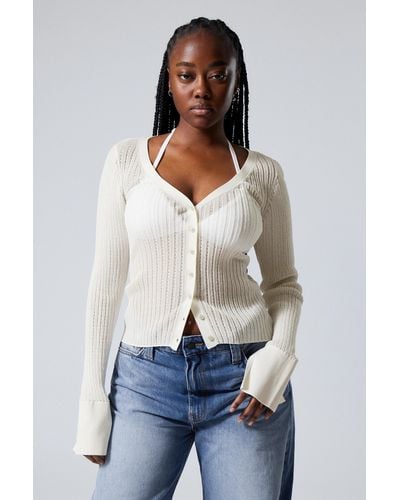 Weekday Pointelle Knitted Cardigan - White