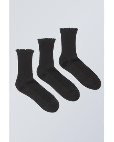 Weekday 3-pack Frill Edge Socks - White