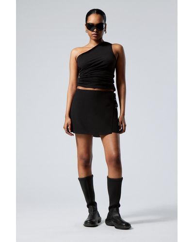 Weekday Tailored Viscose Mini Wrap Skirt - Black