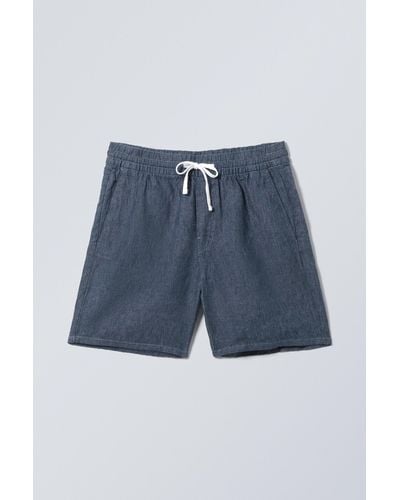 Weekday Olsen Linen Shorts - Blue