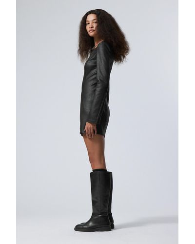 Weekday Valia Coated Faux Leather Mini Dress - Black